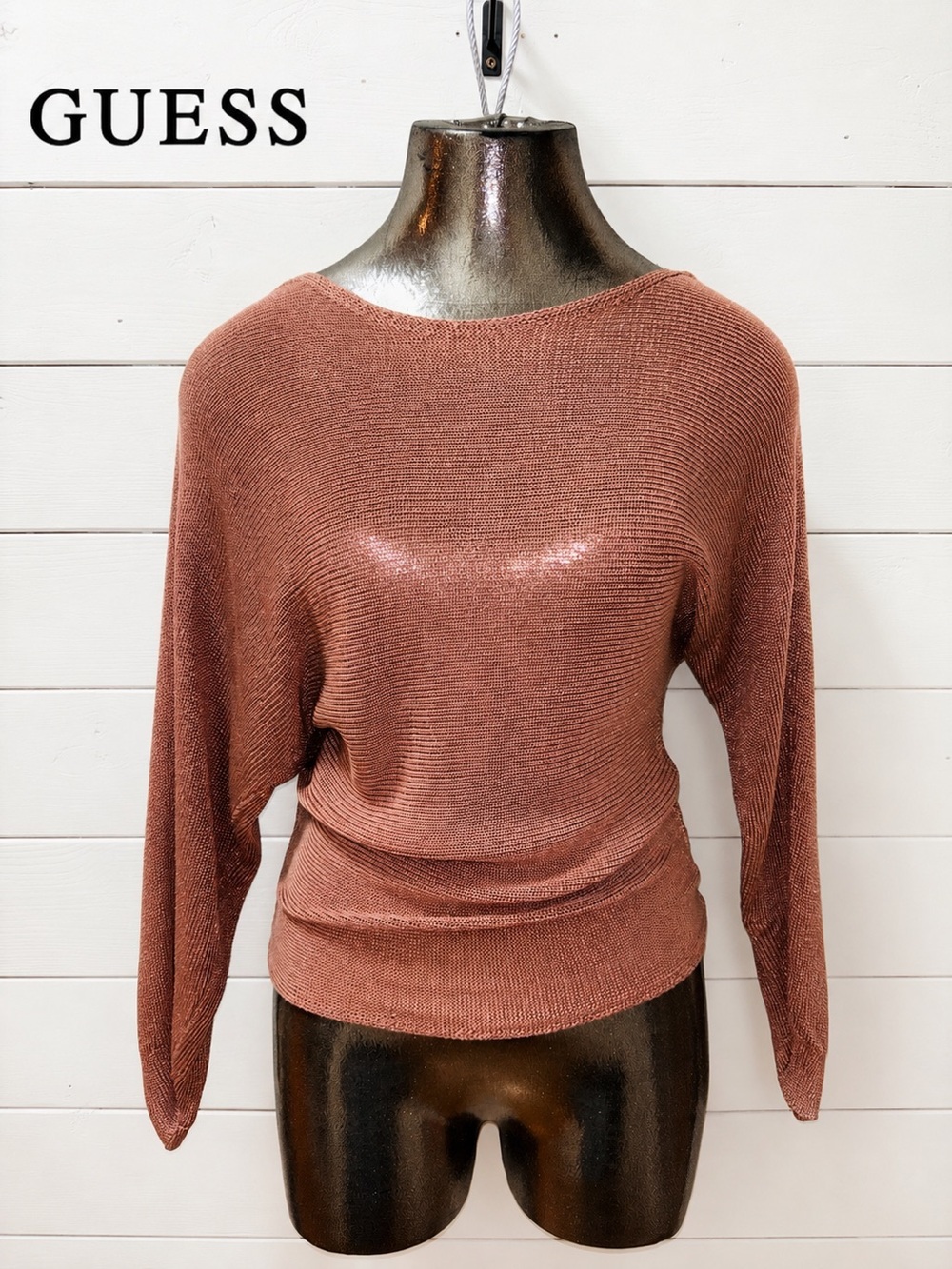 GUESS Rose Gold Metallic Knit Sweater โ Size XS